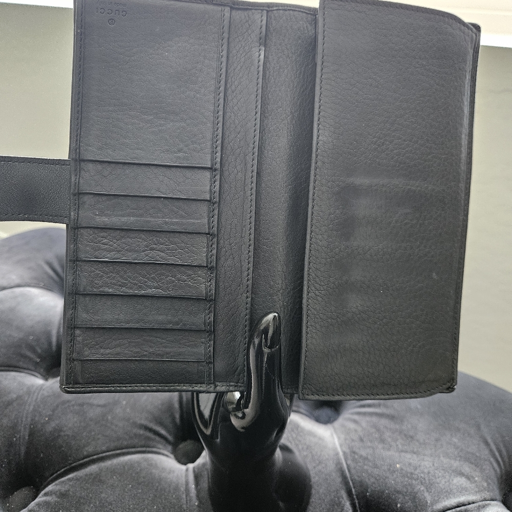 Gucci Long Black Leather Interlocking-G Bifold Continental Long Wallet GG - Picture 2 of 8